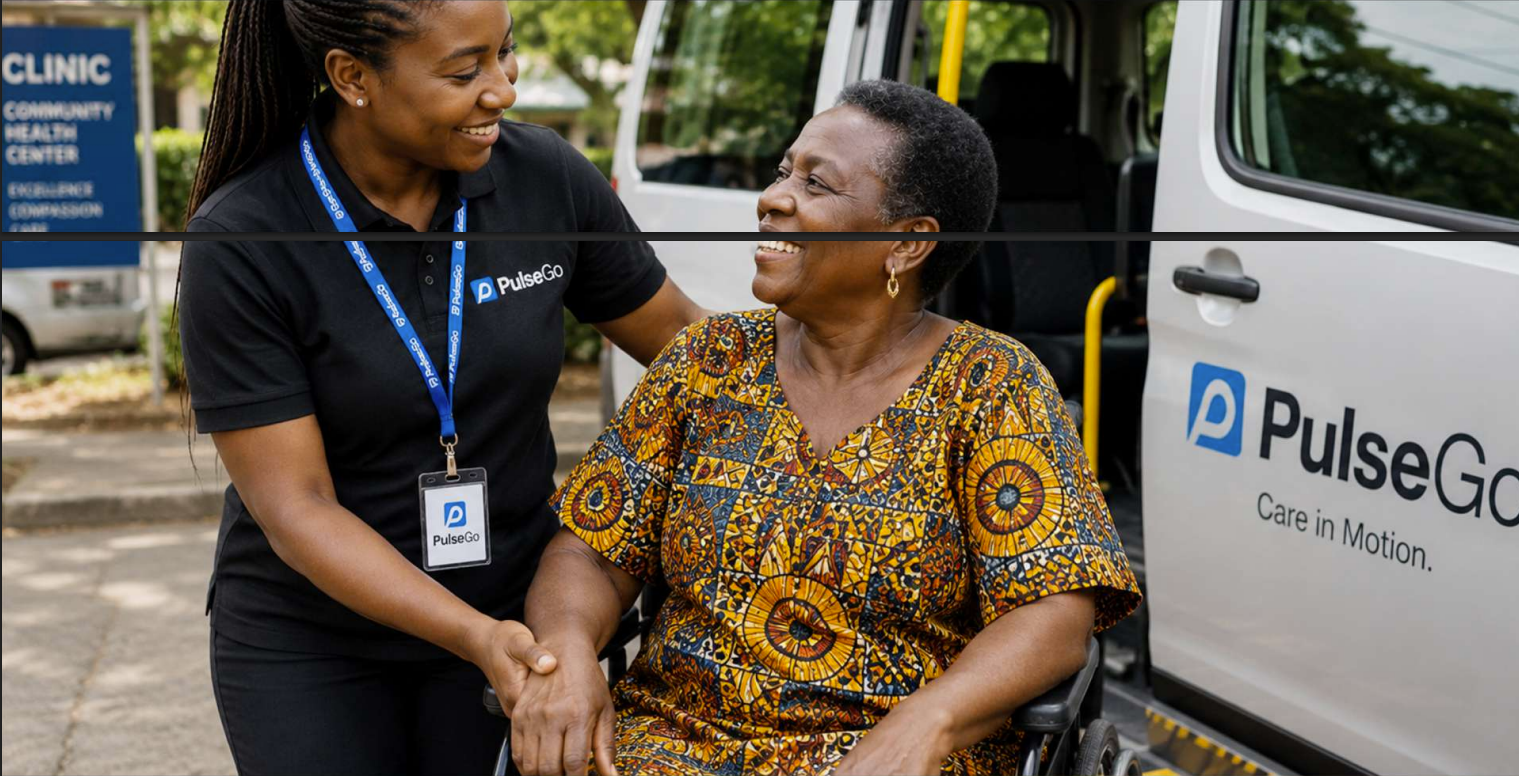 A PulseGo driver assisting a passenger with accessible medical transport